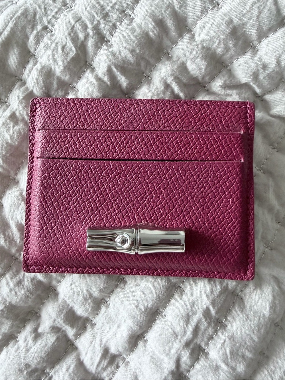 Dark pink Leather Card Holder with Silver Accent - Picture 2 of 4